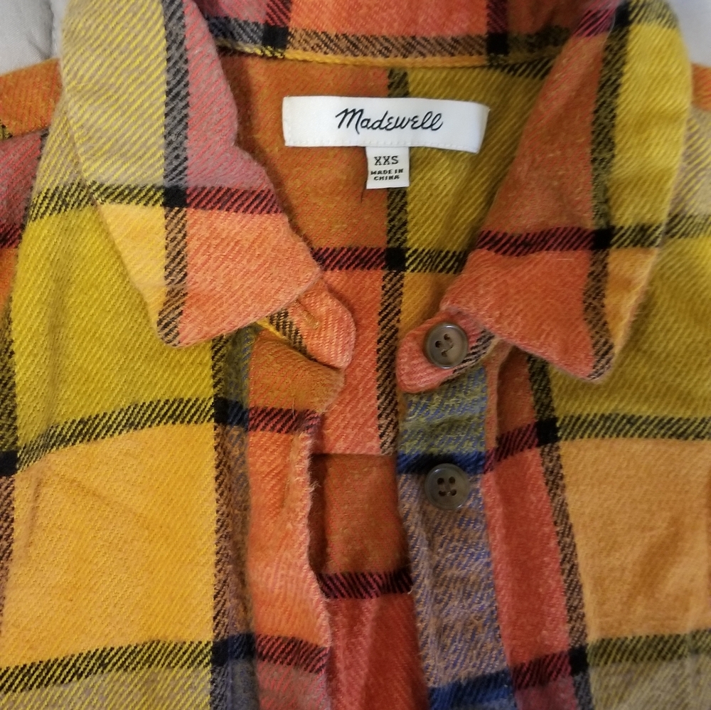 Madewell orange yellow blue flannel shirt